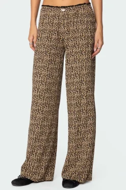 Lue Leopard Printed Ribbed Pants