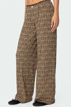 Lue Leopard Printed Ribbed Pants