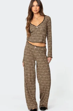 Lue Leopard Printed Ribbed Pants