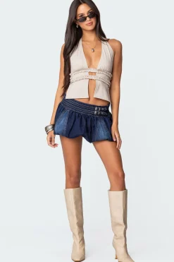 Luma Split Front Backless Halter Top