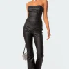 Luna Faux Leather Flared Jumpsuit