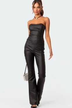 Luna Faux Leather Flared Jumpsuit