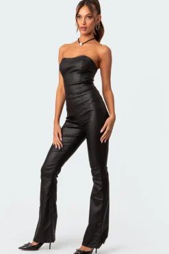 Luna Faux Leather Flared Jumpsuit