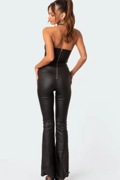 Luna Faux Leather Flared Jumpsuit