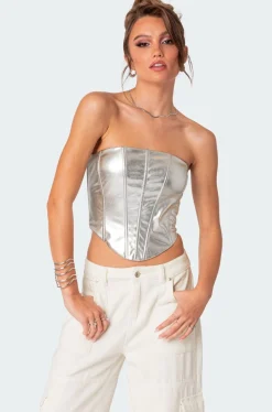 Mabel Metallic Faux Leather Corset