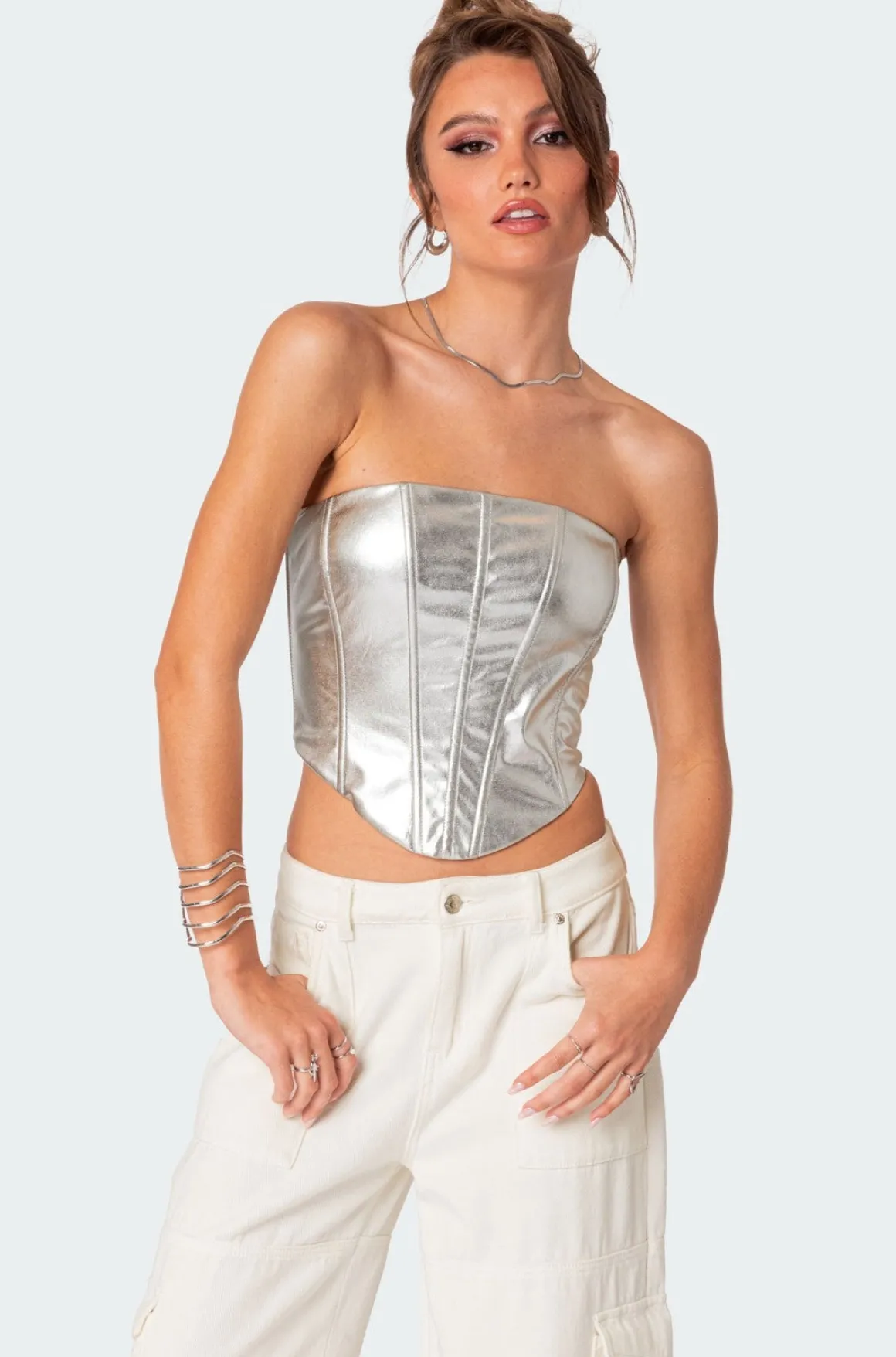 Mabel Metallic Faux Leather Corset