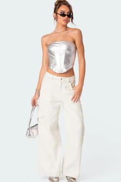 Mabel Metallic Faux Leather Corset