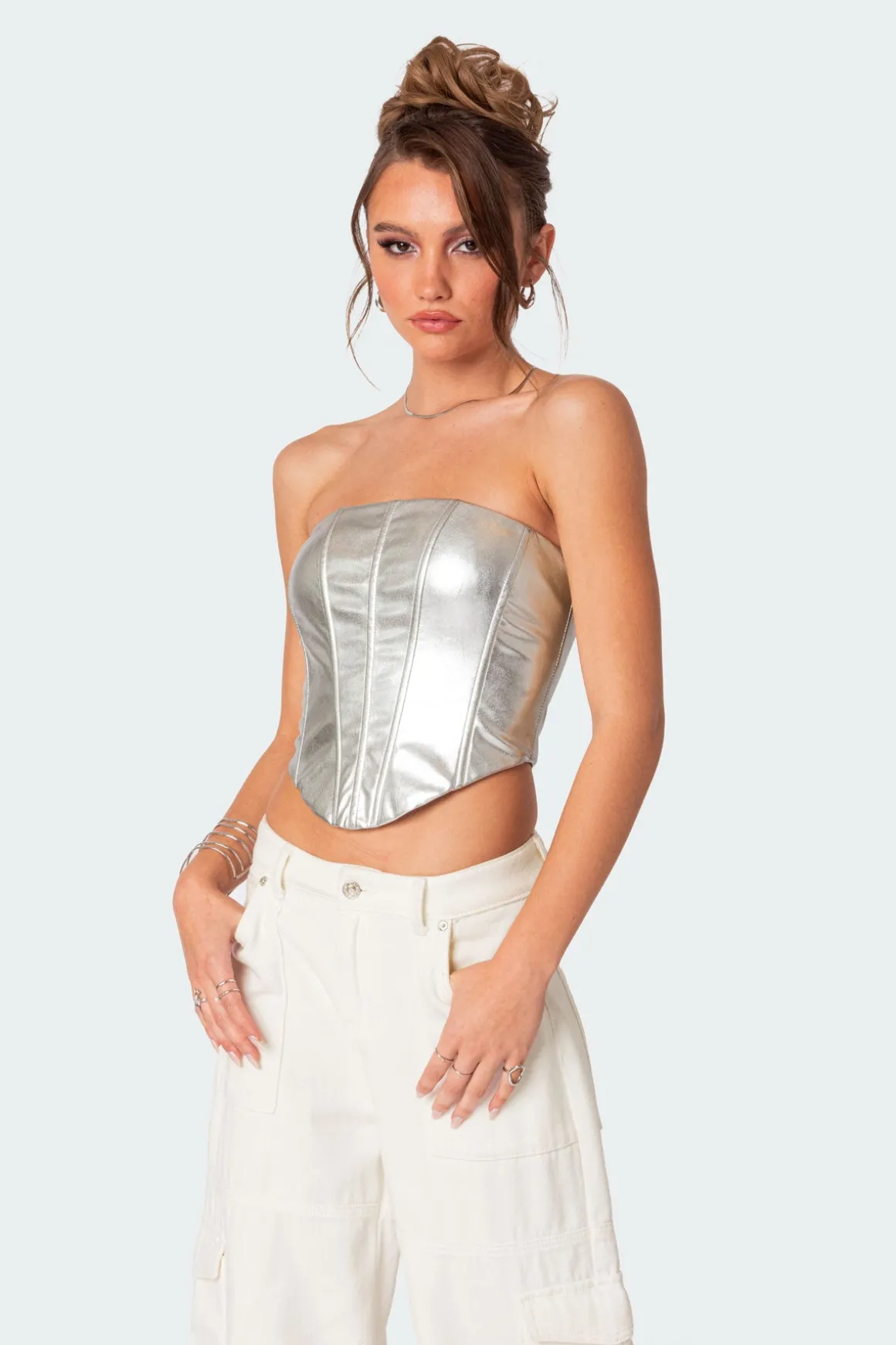 Mabel Metallic Faux Leather Corset