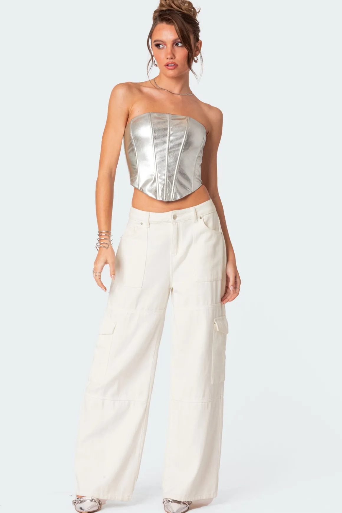 Mabel Metallic Faux Leather Corset