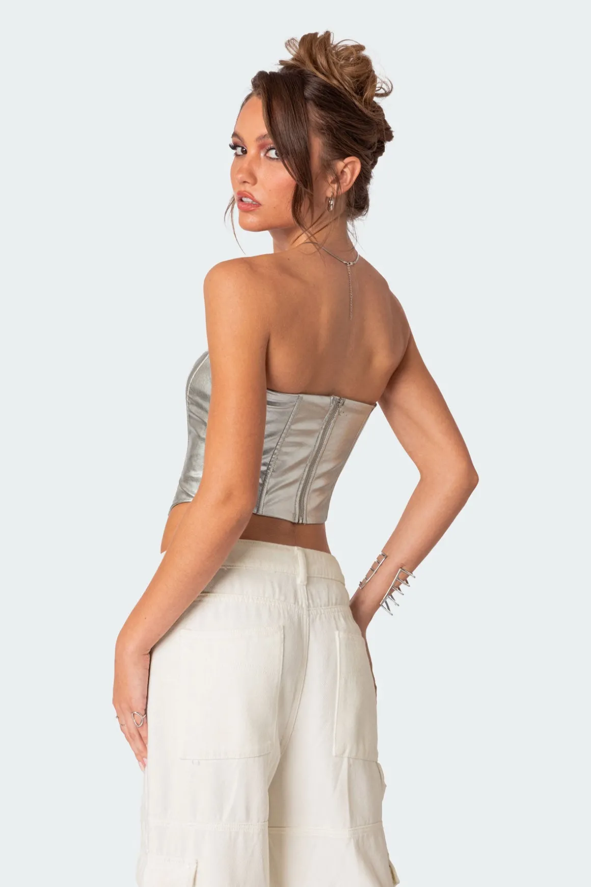 Mabel Metallic Faux Leather Corset