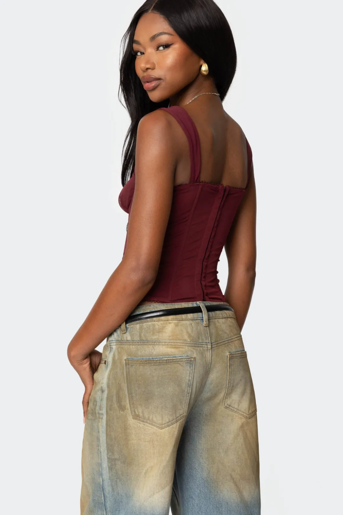 Marcella Wide Strap Mesh Corset
