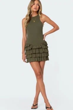 Margot Ruffle Hem Ribbed Mini Dress