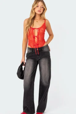 Maribelle Tie Front Sheer Lace Bodysuit