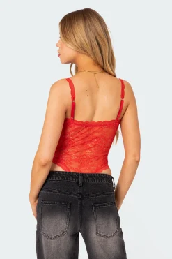 Maribelle Tie Front Sheer Lace Bodysuit