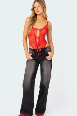 Maribelle Tie Front Sheer Lace Bodysuit