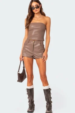 Martine High Rise Faux Leather Shorts