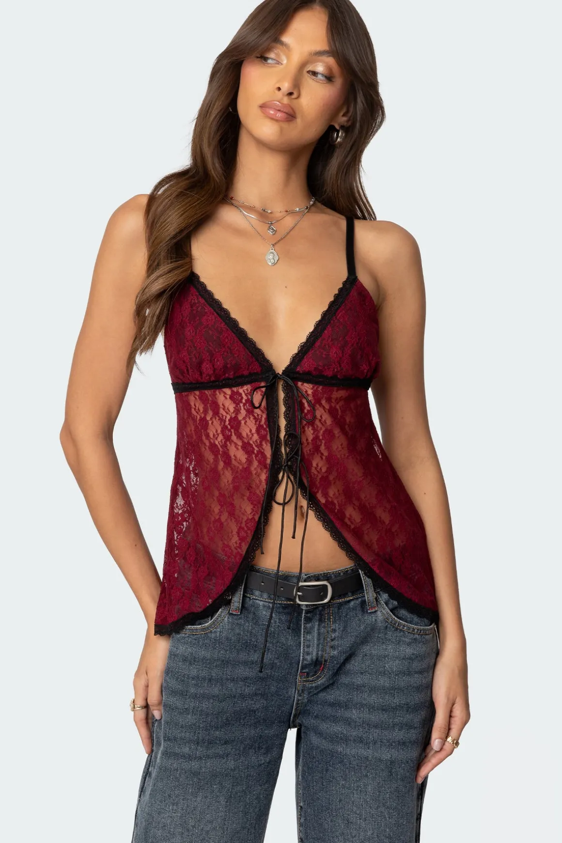 Maude Tie Front Sheer Lace Top