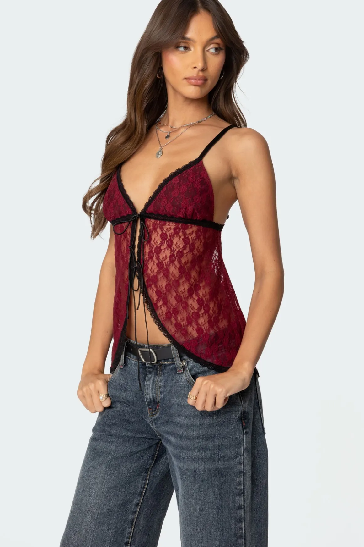 Maude Tie Front Sheer Lace Top