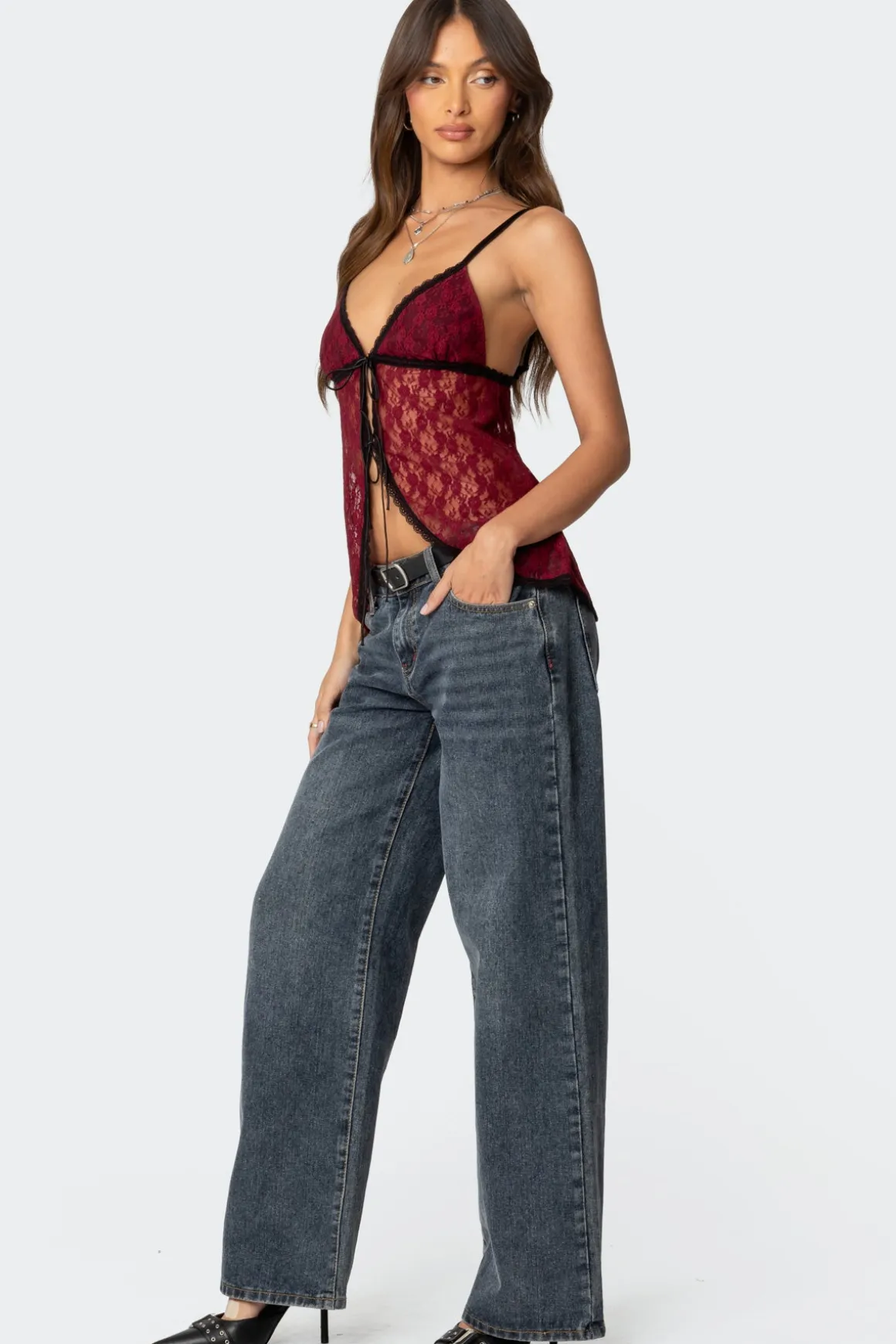 Maude Tie Front Sheer Lace Top