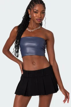 Mazie Faux Leather Bandeau Top