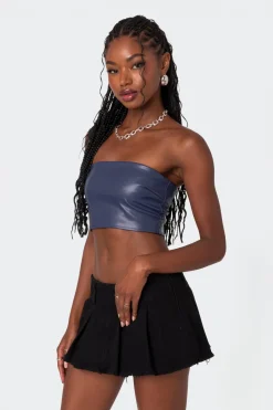 Mazie Faux Leather Bandeau Top