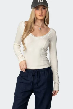 Mel Lace Trim V Neck Top