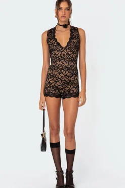 Melodie V Neck Lace Romper
