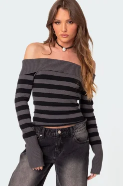 Melody Fold Over Striped Sweater