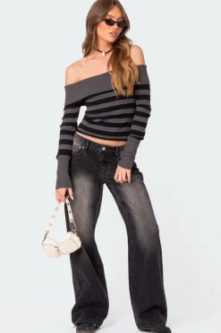 Melody Fold Over Striped Sweater