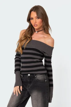 Melody Fold Over Striped Sweater