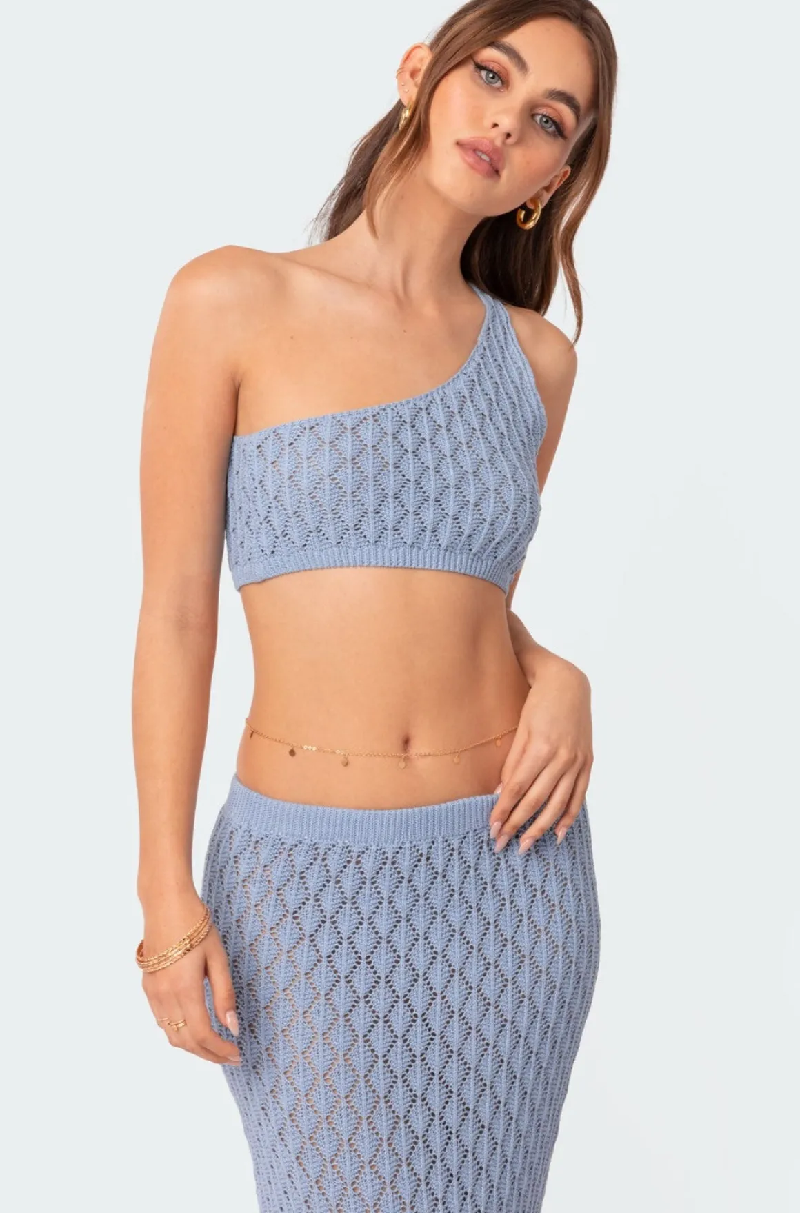 Mermaid One Shoulder Crochet Crop Top