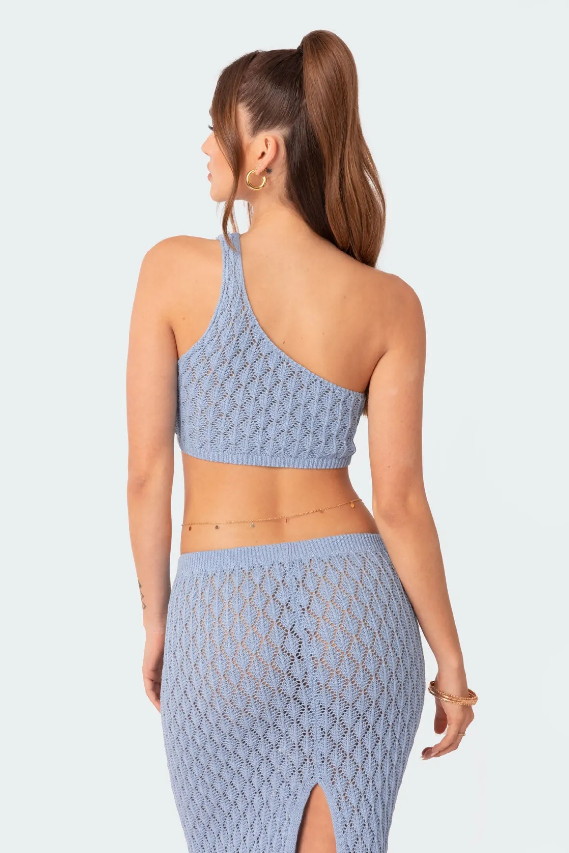 Mermaid One Shoulder Crochet Crop Top