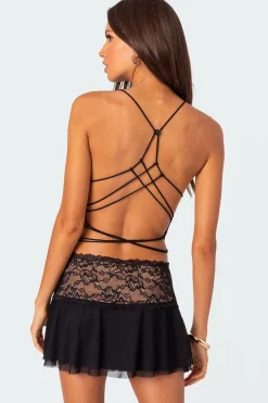 Mesh & Lace Strappy Back Tank Top
