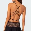 Mesh & Lace Strappy Back Tank Top