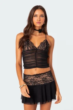 Mesh & Lace Strappy Back Tank Top