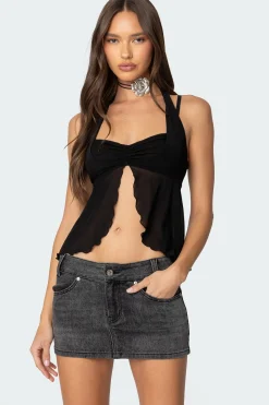 Mesh Split Front Bandeau Halter Top
