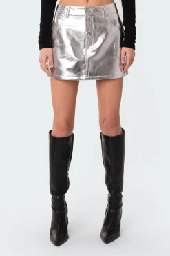 Metallic Faux Leather Skirt
