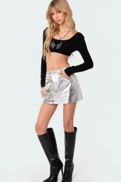 Metallic Faux Leather Skirt