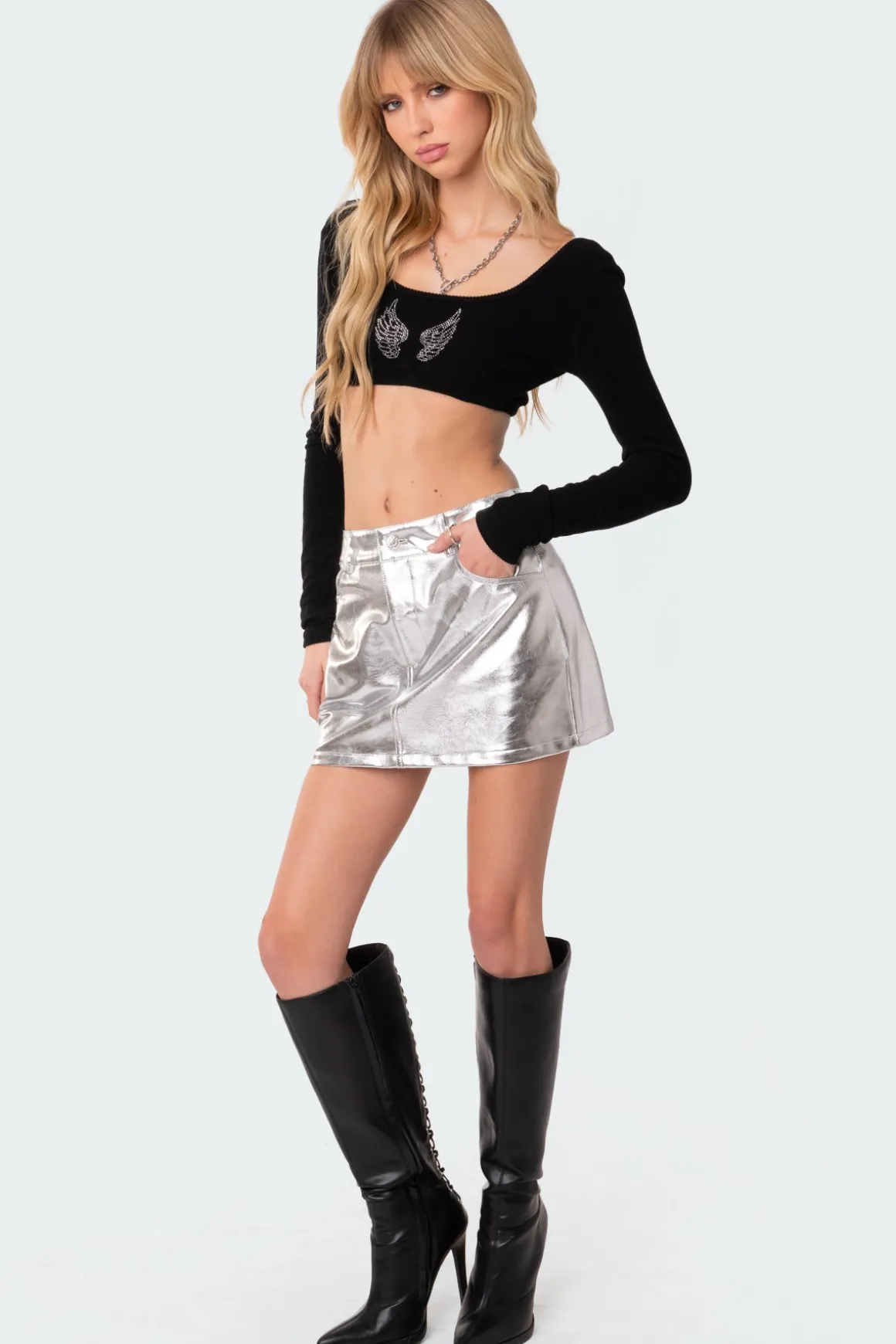 Metallic Faux Leather Skirt