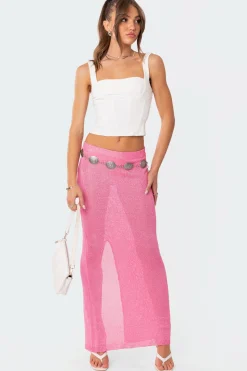 Micro Sequin Sheer Knit Maxi Skirt