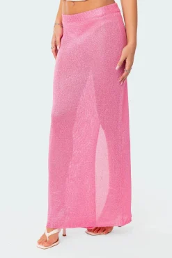 Micro Sequin Sheer Knit Maxi Skirt