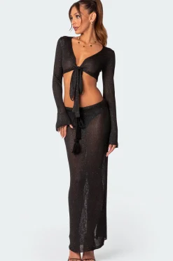 Micro Sequin Tie Front Knit Crop Top