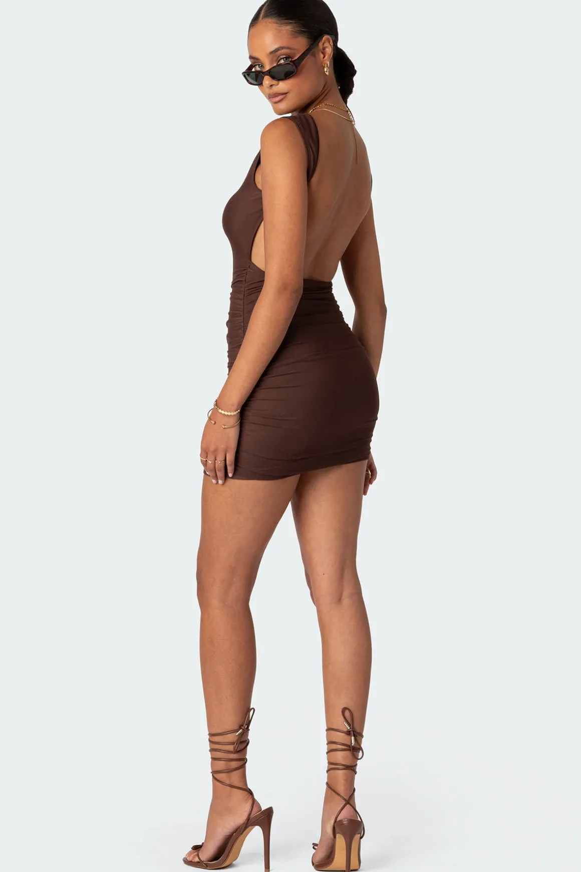Mikey Ruched Open Back Mini Dress