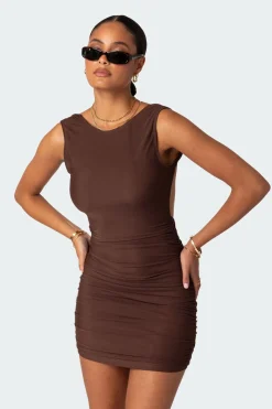 Mikey Ruched Open Back Mini Dress