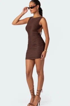 Mikey Ruched Open Back Mini Dress