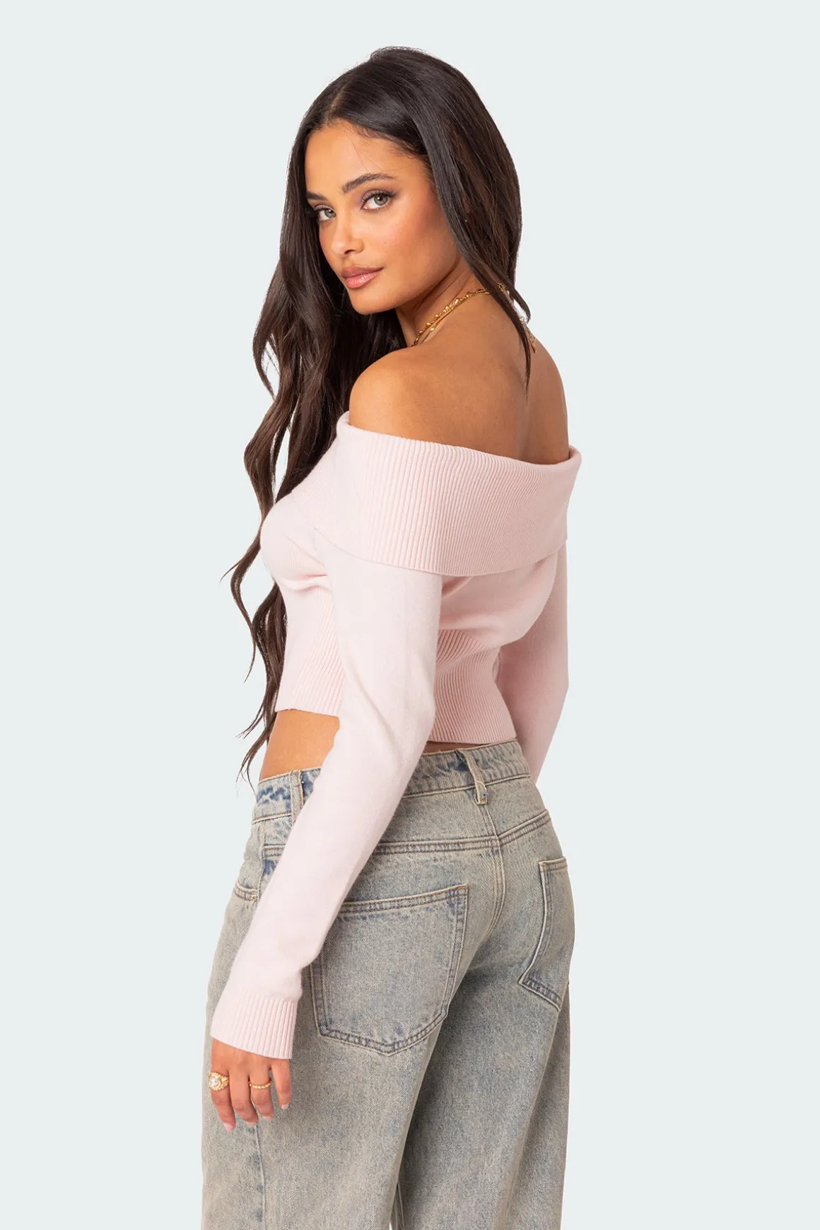 Minnie Cropped Fold Over Knit Top