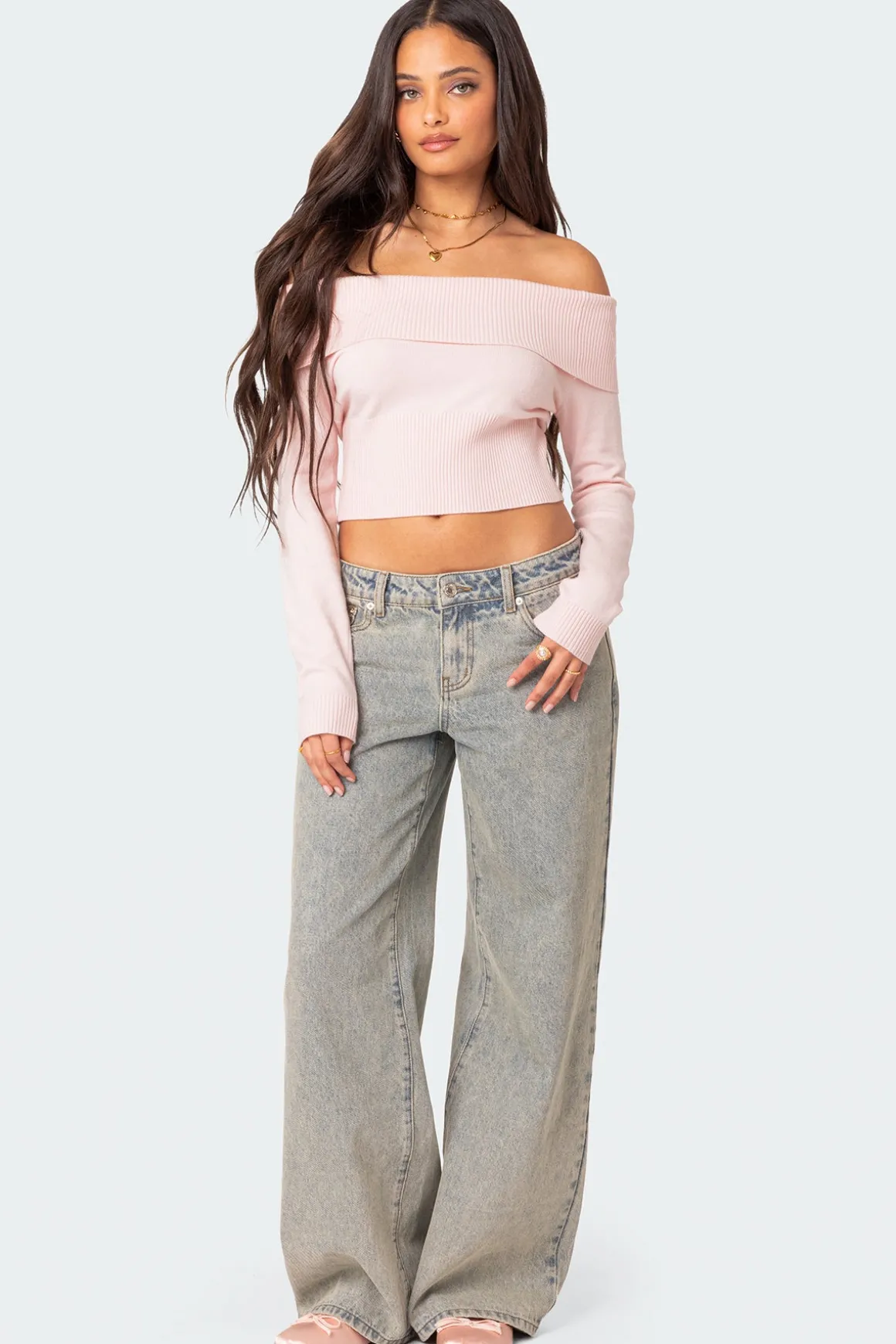 Minnie Cropped Fold Over Knit Top