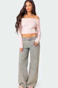 Minnie Cropped Fold Over Knit Top