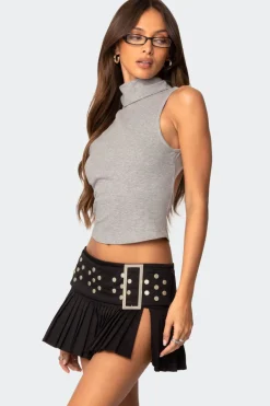 Mock Neck Open Back Top