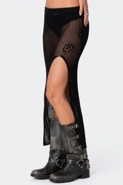 Monica Crochet Slitted Midi Skirt